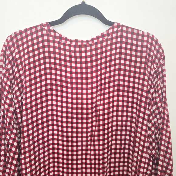 Red White Gingham Tunic Top Size 3X Plus Size V-Neck Popover Blouse Rayon - Picture 7 of 9